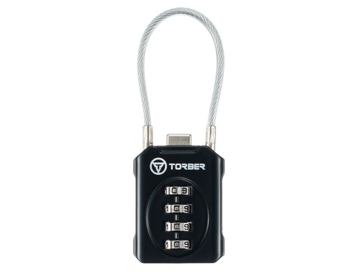 Замок кодовый TORBER, черный, цинковый сплав, 3 x 1,4 x 8 см с нанесением логотипа с нанесением логотипа