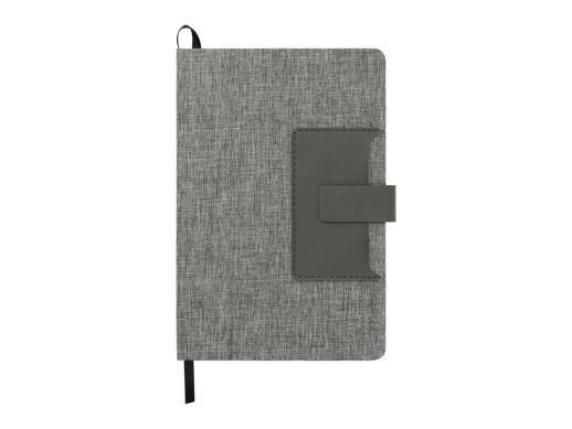 Блокнот Clap с отделением для визиток и магнитным клапаном, серый с нанесением логотипа с нанесением логотипа