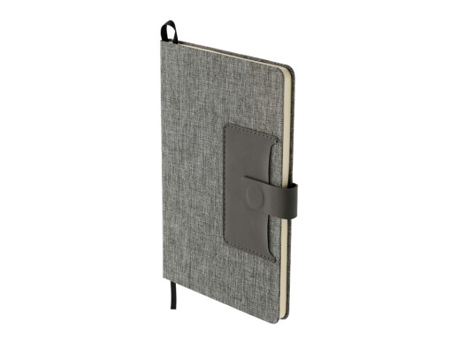 Блокнот Clap с отделением для визиток и магнитным клапаном, серый с нанесением логотипа с нанесением логотипа