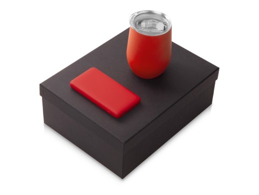 Подарочный набор с термокружкой и повербанком С2, 10000 mAh, красный с нанесением логотипа с нанесением логотипа