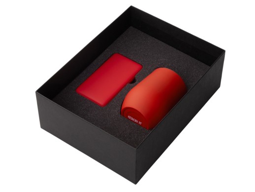 Подарочный набор с термокружкой и повербанком С2, 10000 mAh, красный с нанесением логотипа с нанесением логотипа