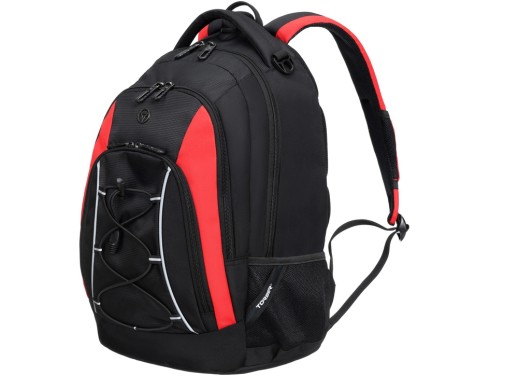 Рюкзак TORBER РАКЕТА с отделением для ноутбука 15, черный/красный, полиэстер, 33х19х45 см, 28 л с нанесением логотипа с нанесением логотипа