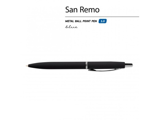 Ручка SAN REMO шариковая  автоматическая, черный металлический корпус, 1.00 мм, синяя с нанесением логотипа с нанесением логотипа