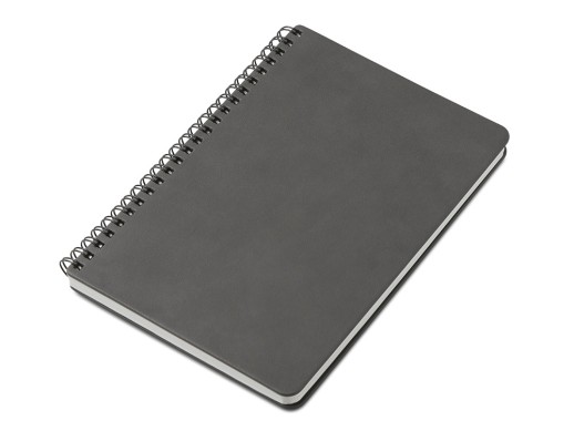 Блокнот А5 Dante из искусственной кожи на спирали, темно-серый с нанесением логотипа с нанесением логотипа