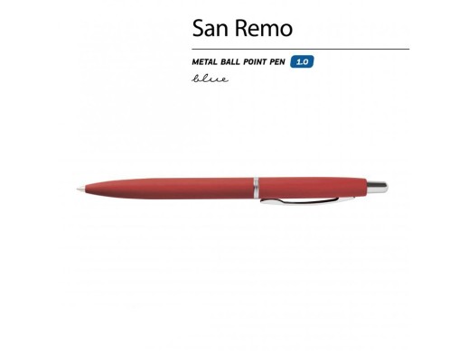 Ручка SAN REMO шариковая, автоматическая, красный металлический корпус 1.00 мм, синяя с нанесением логотипа с нанесением логотипа