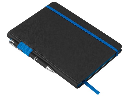 Бизнес блокнот Bossy Junior с цветным срезом, твердая обложка, 96 листов, черный и синий с нанесением логотипа с нанесением логотипа