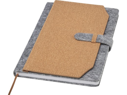 Viviana блокнот формата А5 из переработанного фетра и пробкового дуба - Натуральный с нанесением логотипа с нанесением логотипа