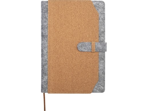 Viviana блокнот формата А5 из переработанного фетра и пробкового дуба - Натуральный с нанесением логотипа с нанесением логотипа