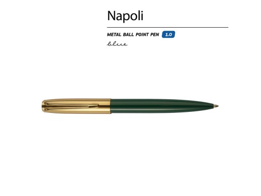 Ручка металлическая шариковая Napoli, зеленый/золотистый с нанесением логотипа с нанесением логотипа