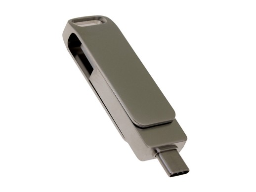 USB 3.0- флешка на 256 Гб поворотный механизм 2 в 1, c дополнительным разъемом Type-C с одноцветным металлическим клипом, серый с нанесением логотипа с нанесением логотипа