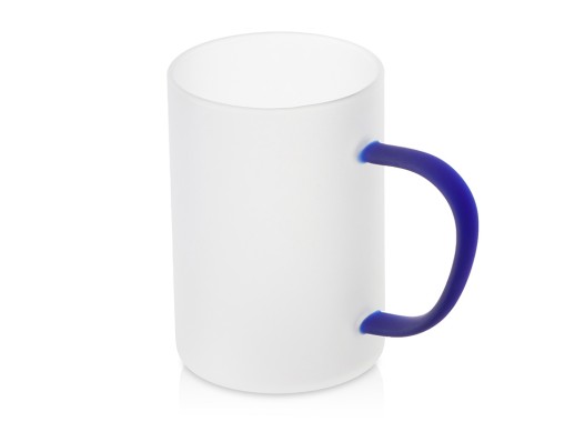 Стеклянная матовая кружка Акцент с цветной ручкой для сублимации, синий