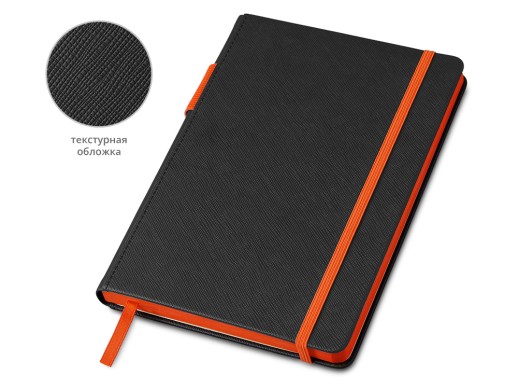 Бизнес блокнот Bossy Junior с цветным срезом, твердая обложка, 96 листов, черный и оранжевый с нанесением логотипа с нанесением логотипа