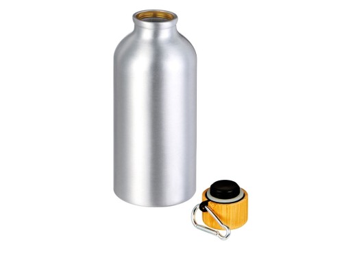 Бутылка Hip S Bamboo с карабином 400мл, серебристый с нанесением логотипа с нанесением логотипа