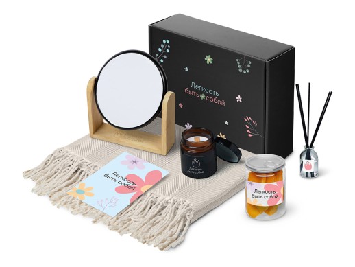 Подарочный набор Re:f. Shelter  с пледом, зеркалом, свечой и диффузором с нанесением логотипа с нанесением логотипа