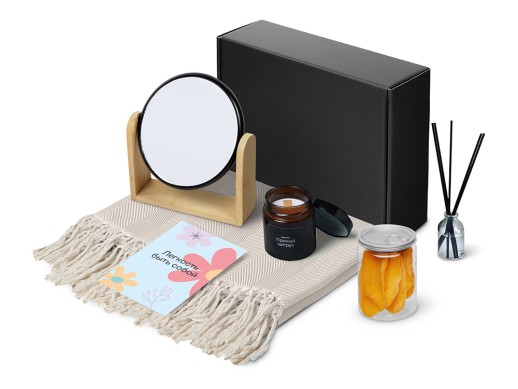 Подарочный набор Re:f. Shelter  с пледом, зеркалом, свечой и диффузором с нанесением логотипа с нанесением логотипа