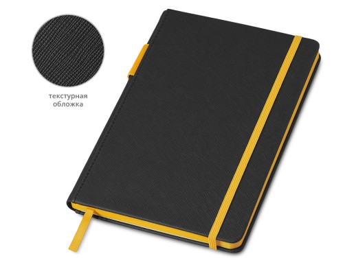 Бизнес блокнот Bossy Junior с цветным срезом, твердая обложка, 96 листов, черный и желтый с нанесением логотипа с нанесением логотипа
