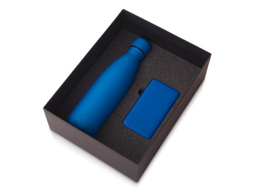 Подарочный набор с термобутылкой и повербанком С1, 5000 mAh, синий с нанесением логотипа с нанесением логотипа