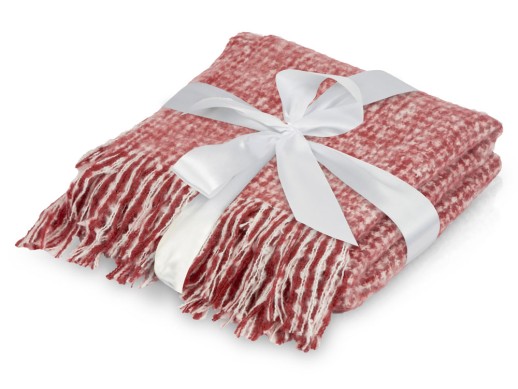 Акриловый плед Harp 130x180 см, белый/бордо с нанесением логотипа с нанесением логотипа