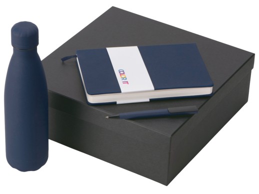 Подарочный набор c блокнотом C3, ручкой и термобутылкой, темно-синий