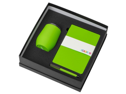 Подарочный набор c блокнотом C1, ручкой и термокружкой, зеленое яблоко