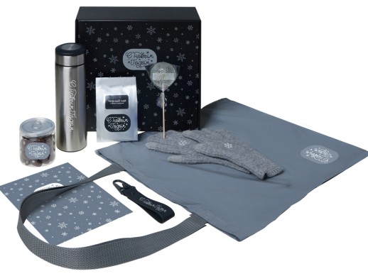 Подарочный набор с перчатками, термосом и чаем, серый