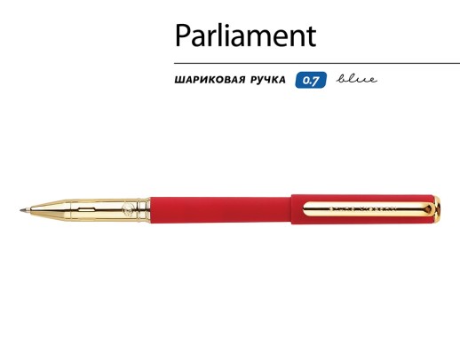 Ручка пластиковая шариковая Parliament, 0,7 мм, синие чернила, красный/золотистый с нанесением логотипа с нанесением логотипа
