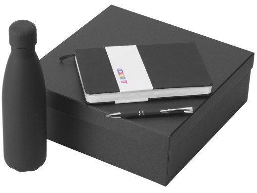 Подарочный набор с блокнотом С2, металлической ручкой и термобутылкой, черный