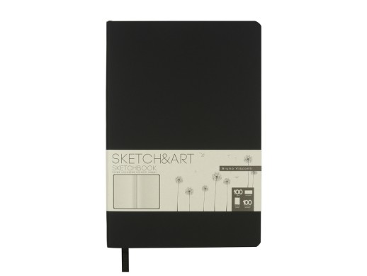 Скетчбук Sketch & Art в мягком переплете 140х210 мм, 100 л. бежевой бумаги 100 гр., черный с нанесением логотипа с нанесением логотипа