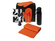 Подарочный набор с варежками, шарфом и термосом, оранжевый