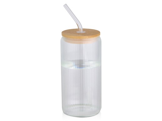 Ёмкость Mirage из боросиликатного стекла объемом 500 мл с одинарными стенками и крышкой из бамбука - Прозрачный