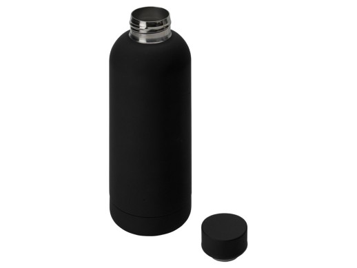 Вакуумная термобутылка Cask Waterline, soft touch, 500 мл, тубус, черный с нанесением логотипа с нанесением логотипа