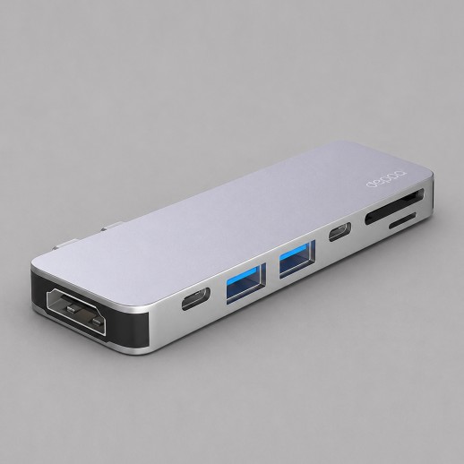 USB-C адаптер для MacBook 7-в-1, серебро, Deppa с нанесением логотипа с нанесением логотипа