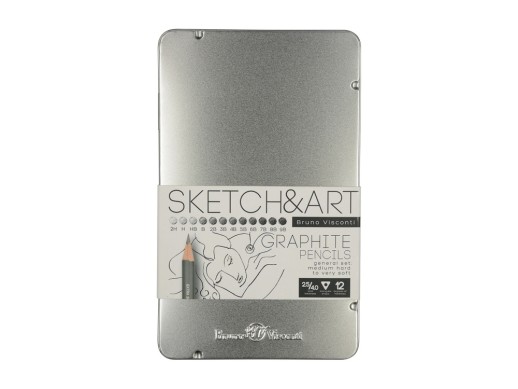 Набор чернографитовых карандашей  Sketch & Art ,12 шт. 2h-9b, металлическая коробка с ложементом с нанесением логотипа с нанесением логотипа
