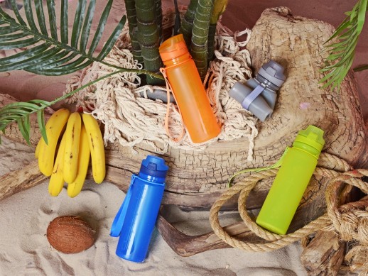 Складная бутылка Твист 500мл, зеленое яблоко с нанесением логотипа с нанесением логотипа