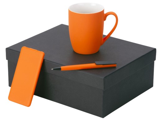Подарочный набор c кружкой, пластиковой ручкой и повербанком С1, 5000 mAh, оранжевый с нанесением логотипа с нанесением логотипа