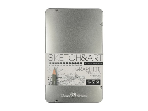 Набор чернографитовых карандашей  Sketch & Art ,12 шт. b-14b,  металлическая коробка с ложементом с нанесением логотипа с нанесением логотипа