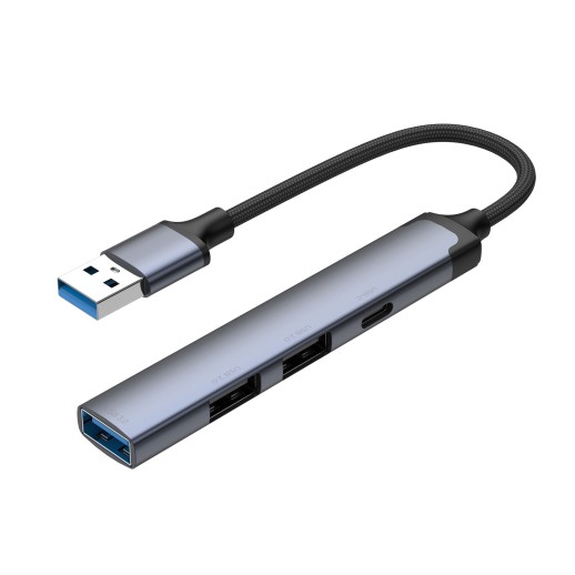 USB-хаб USB-A 3.0 + 2xUSB-A 2.0 + USB-C, серый, Deppa с нанесением логотипа с нанесением логотипа