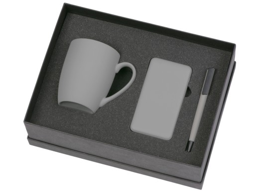 Подарочный набор c кружкой, пластиковой ручкой и повербанком С1, 5000 mAh, серый с нанесением логотипа с нанесением логотипа