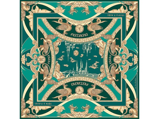 Платок Казань Драгоценная изумрудный с нанесением логотипа с нанесением логотипа