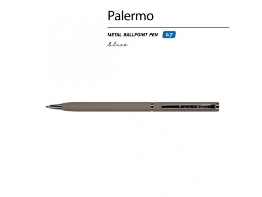 Ручка металлическая шариковая Palermo, софт-тач, 0.7 мм, серая