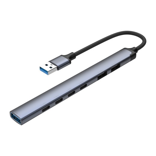 USB-хаб USB-A 3.0 + 2xUSB-A 2.0 + 4xUSB-C, серый, Deppa с нанесением логотипа с нанесением логотипа