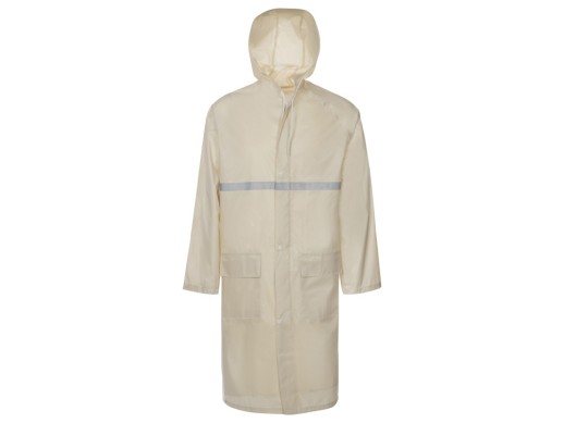 Длинный дождевик Lanai  из полиэстера со светоотражающей тесьмой, молочный с нанесением логотипа с нанесением логотипа