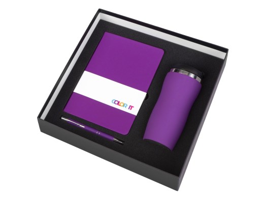 Подарочный набор с блокнотом С1, металлической ручкой и термокружкой, фиолетовый