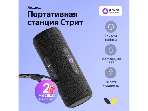 Умная портативная колонка Яндекс Станция Стрит с Алисой, черный (YNDX-00030BLK) с нанесением логотипа с нанесением логотипа
