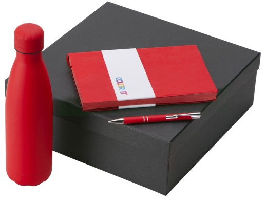 Подарочный набор с блокнотом С1, металлической ручкой и термобутылкой, красный