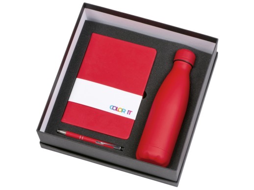 Подарочный набор с блокнотом С1, металлической ручкой и термобутылкой, красный