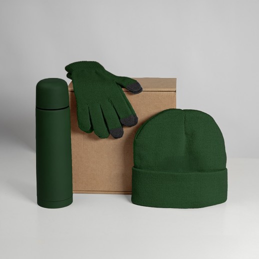 Набор подарочный GET WARM: перчатки, шапка, термос; зеленый 39531/17