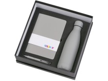 Подарочный набор с блокнотом С1, металлической ручкой и термобутылкой, серый