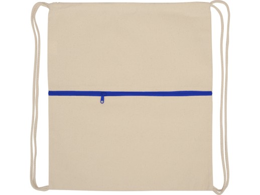 Рюкзак-мешок хлопковый Lark с цветной молнией, натуральный/синий